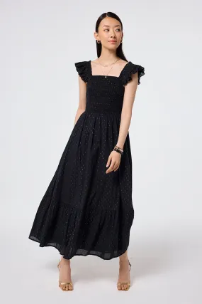 Relaxed Style City Flow Black with Gold and Silver Lurex Spot Maxi Sundress