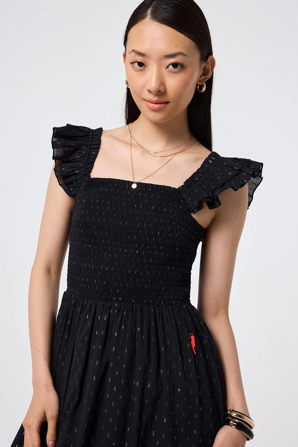 Black with Gold and Silver Lurex Spot Maxi Sundress Comfy Wear