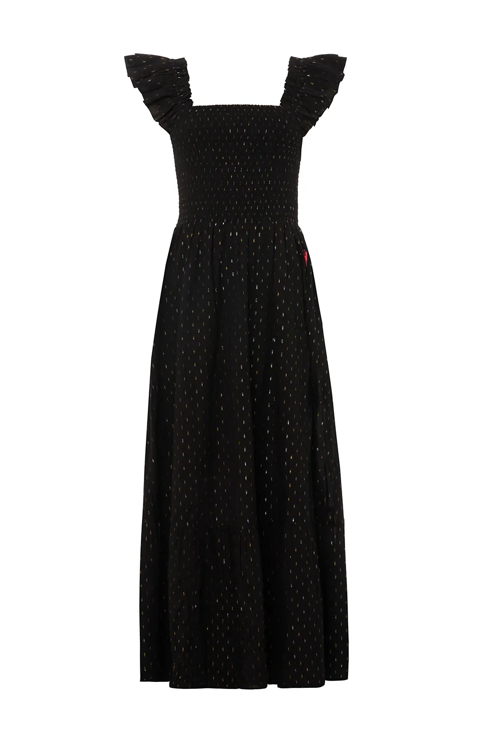 Black with Gold and Silver Lurex Spot Maxi Sundress Chic Comfort Look Effortless Elegance