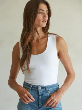 DOUBLE LAYER TANK - WHITE Seamless Knit Design Hidden Storage Pockets