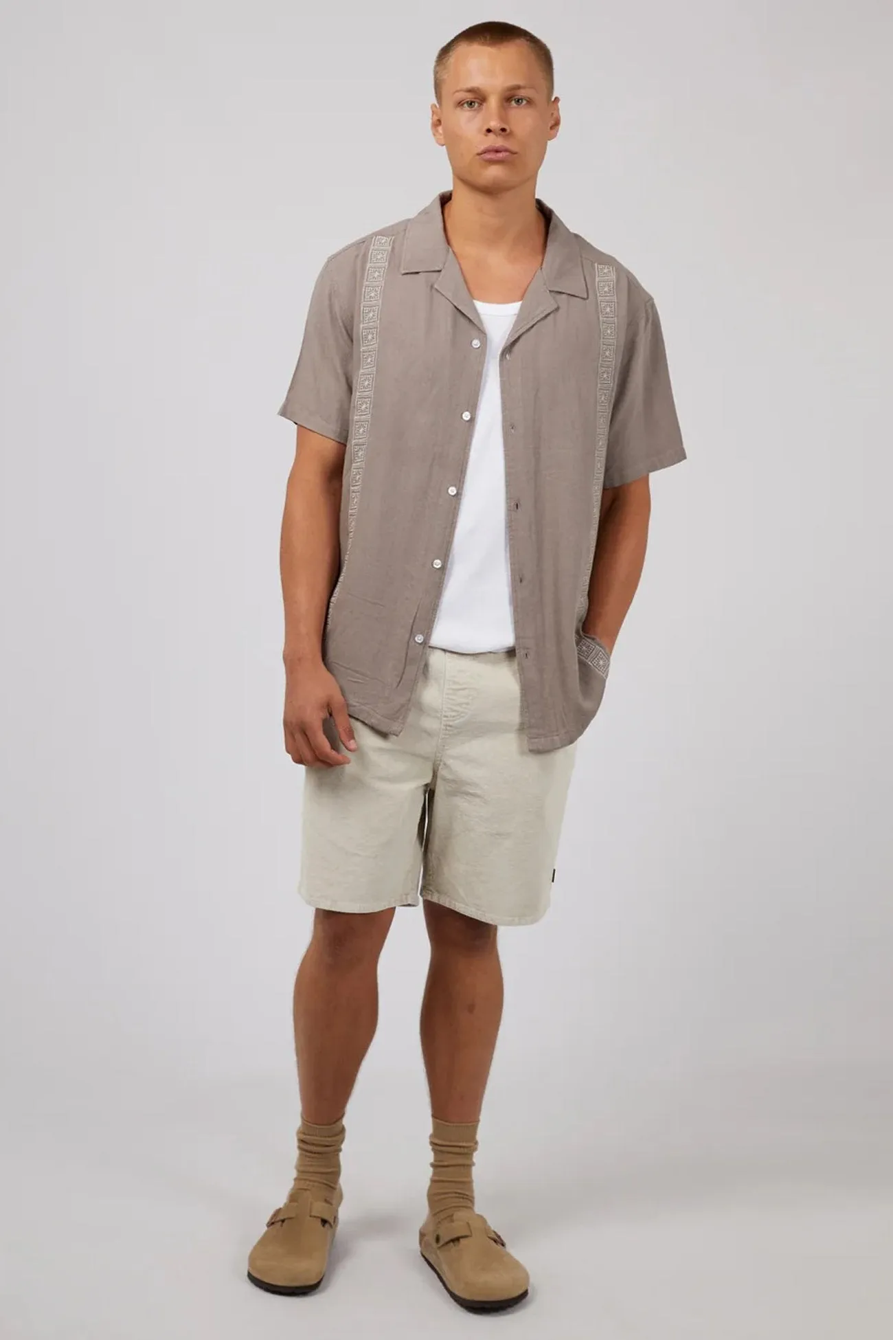 Curved Hem Dover Shirt Mushroom
