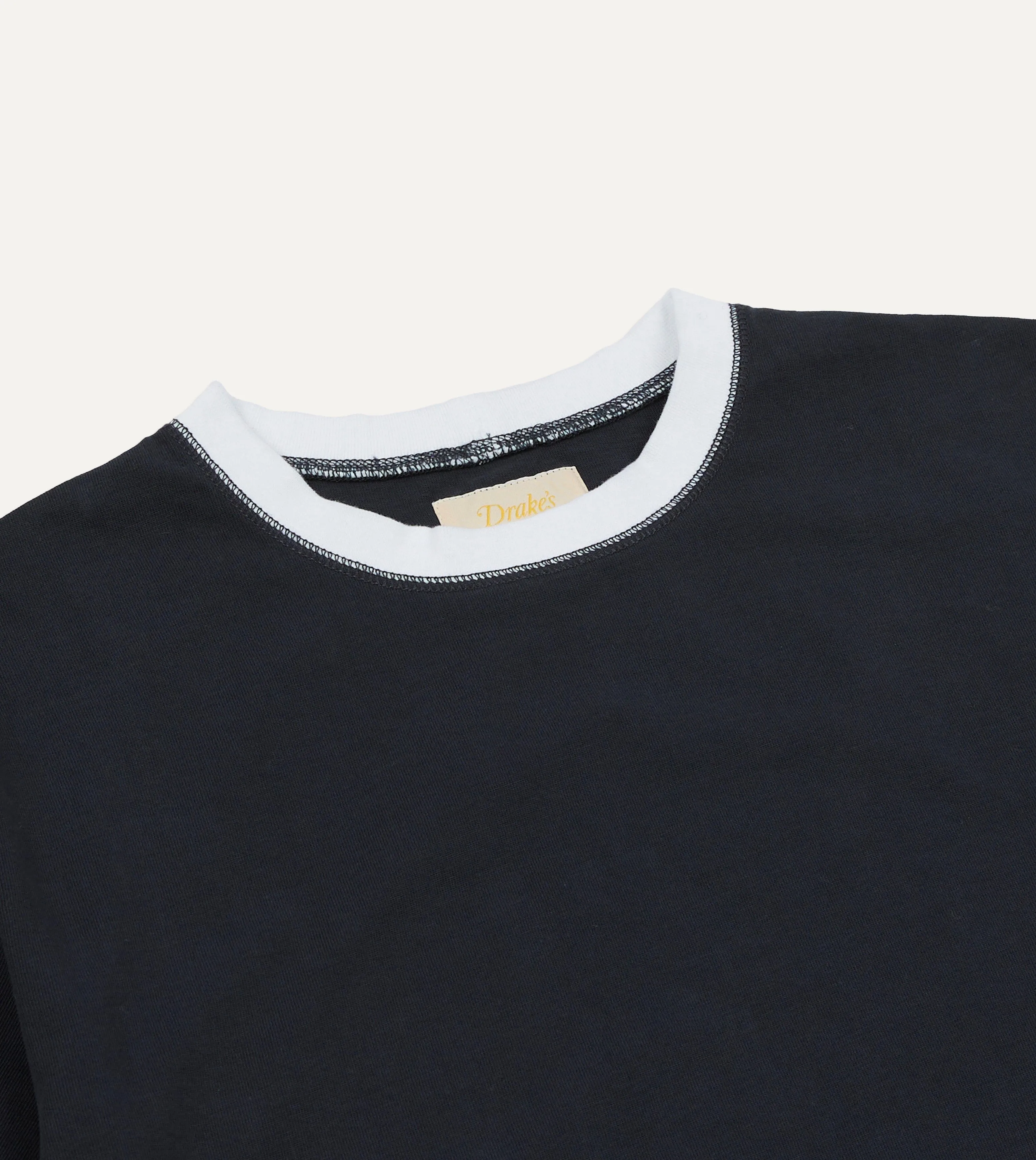 Fade Resistant Dye Urban Fashion Look Drake's & Mr Camel Navy Ringer T-Shirt