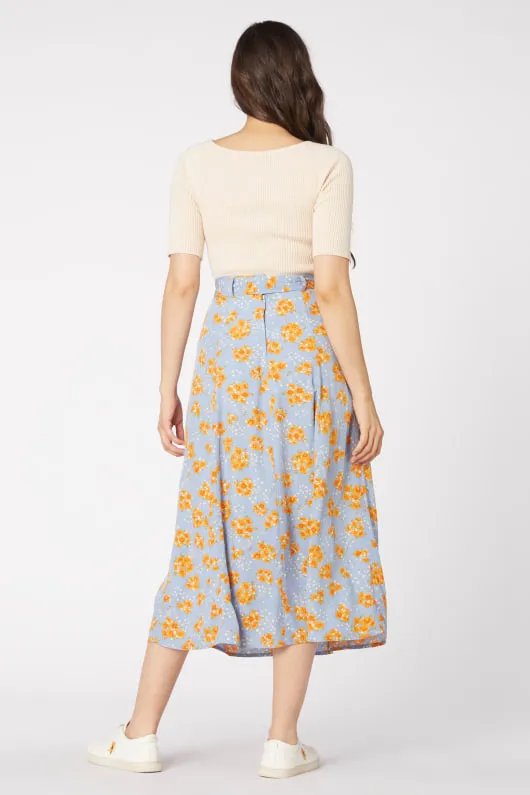 Dreamy Floral Midi Skirt Stretchable Waist Perfect Shape