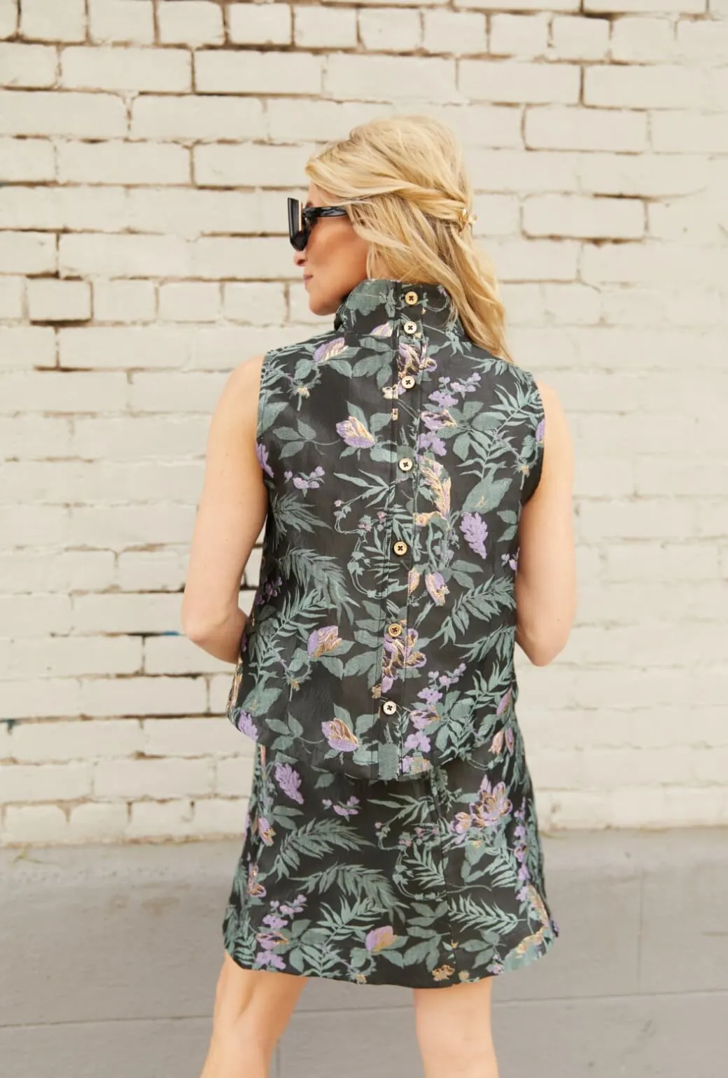 Everyday MINI Skirt - Sage & Lilac Brocade Flexible Knee Articulation High Rise Design