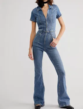 Urban Explorer Picnic Style Jayde Flare Jumpsuit, Sunburst Blue