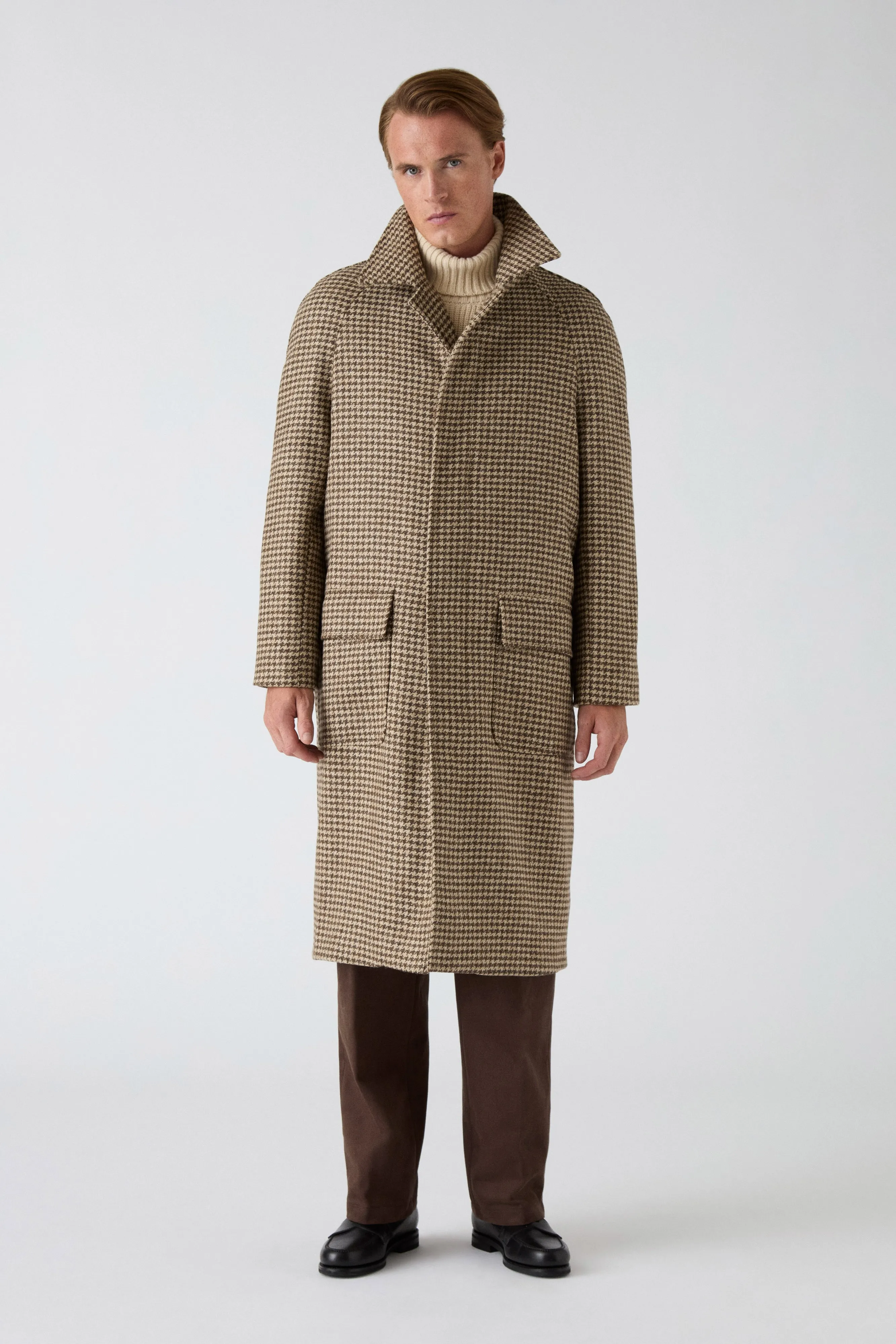 Anti Static Inner Layer Nelson Tweed Raglan Coat - Brown/Natural