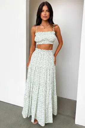 Athleisure Inspired Tailored Cut Selina Tiered Maxi Skirt - Green Floral