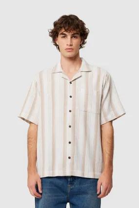 Non Closure Collar Compact Weave Fabric Bowler Weave Stripe Shirt Natural