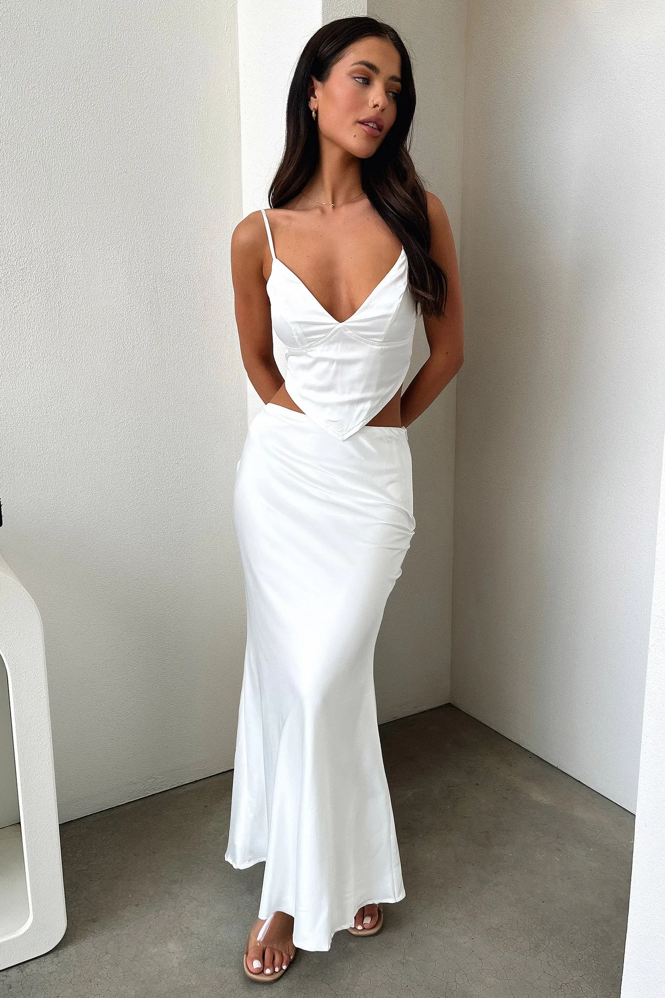 Adira Maxi Skirt - White Layered Structure Silicone Grip Trim