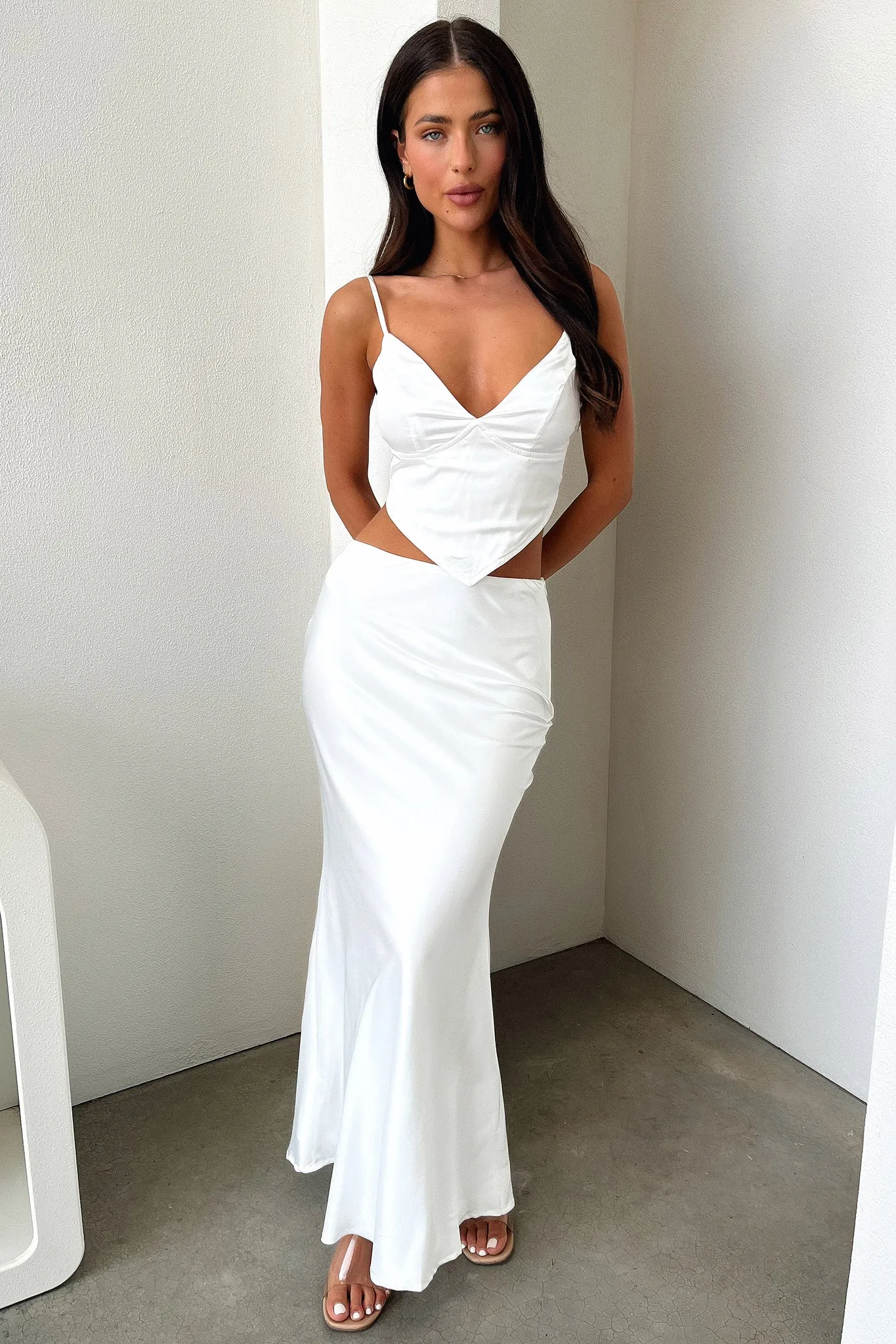 Corduroy texture Fashion Forward Adira Maxi Skirt - White