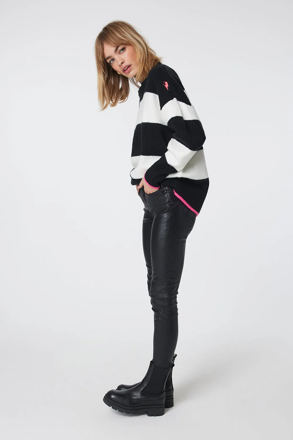 Breathable Mesh Panels Flexible Fit Black Coated Slim Jeans