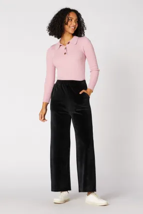 Harlow Velour Pant Quick Access Pockets Bootcut shape