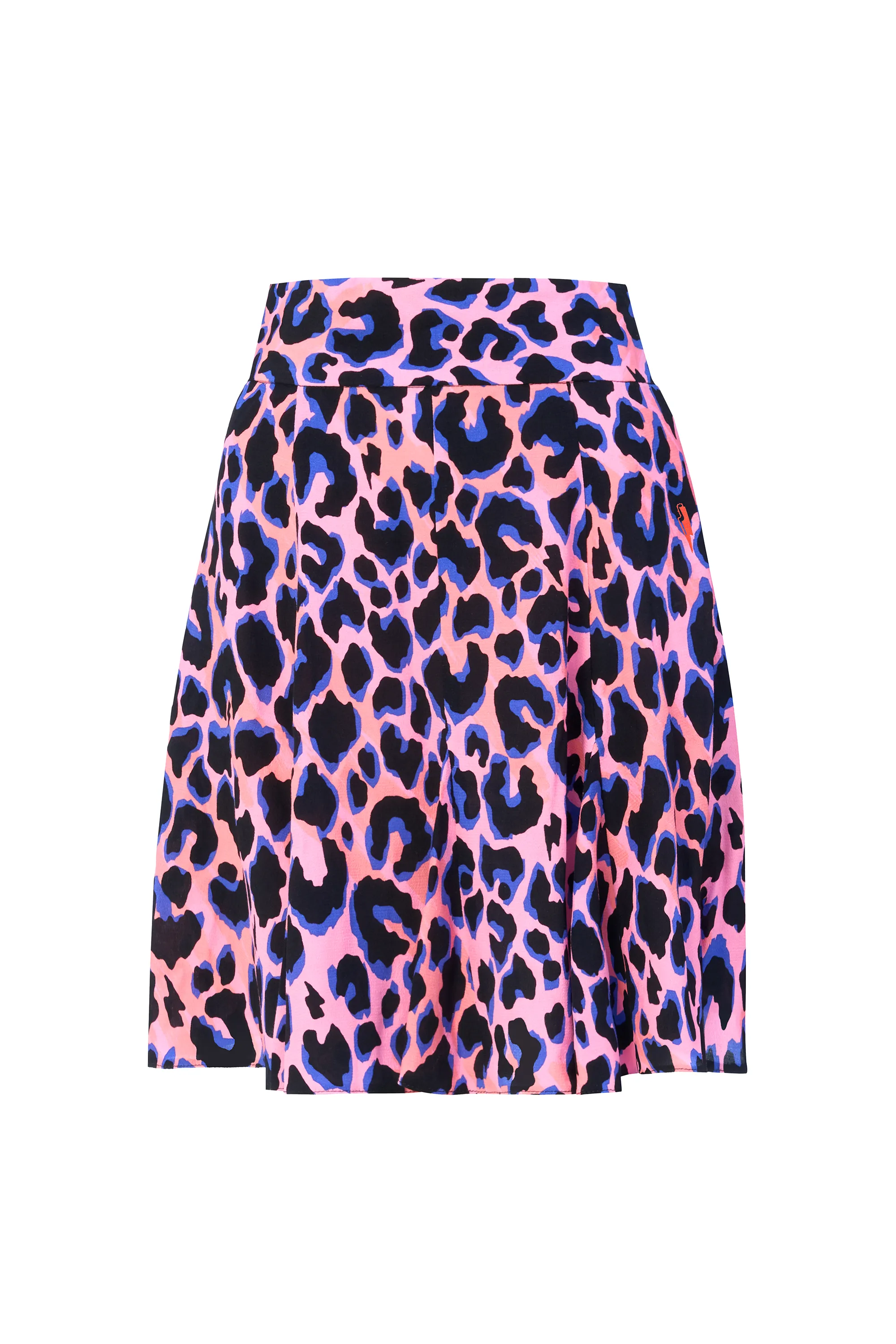 Pink with Blue and Black Shadow Leopard Skater Skirt Denim style