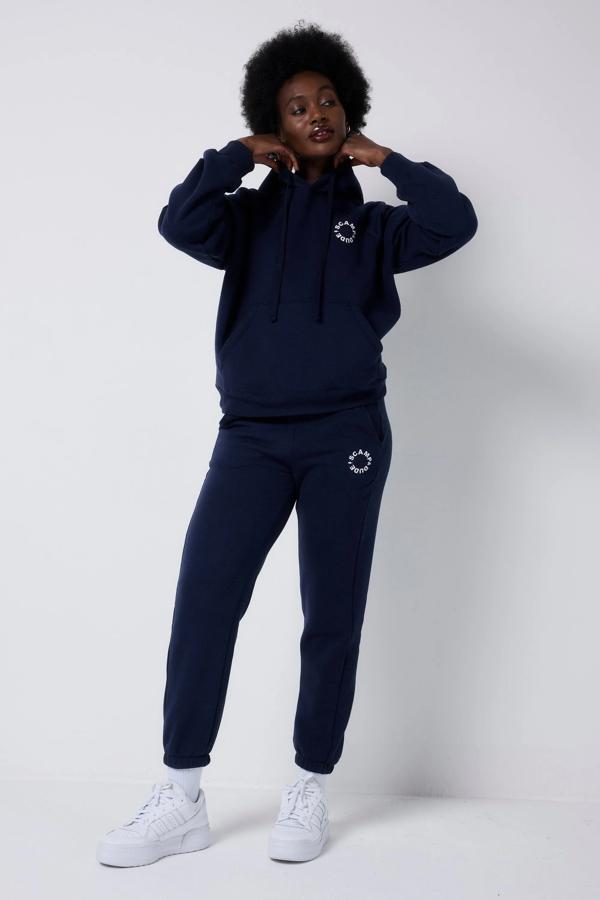 Youthful Vibe Workwear Inspired Navy Scamp & Dude Logo Relaxed Hoodie