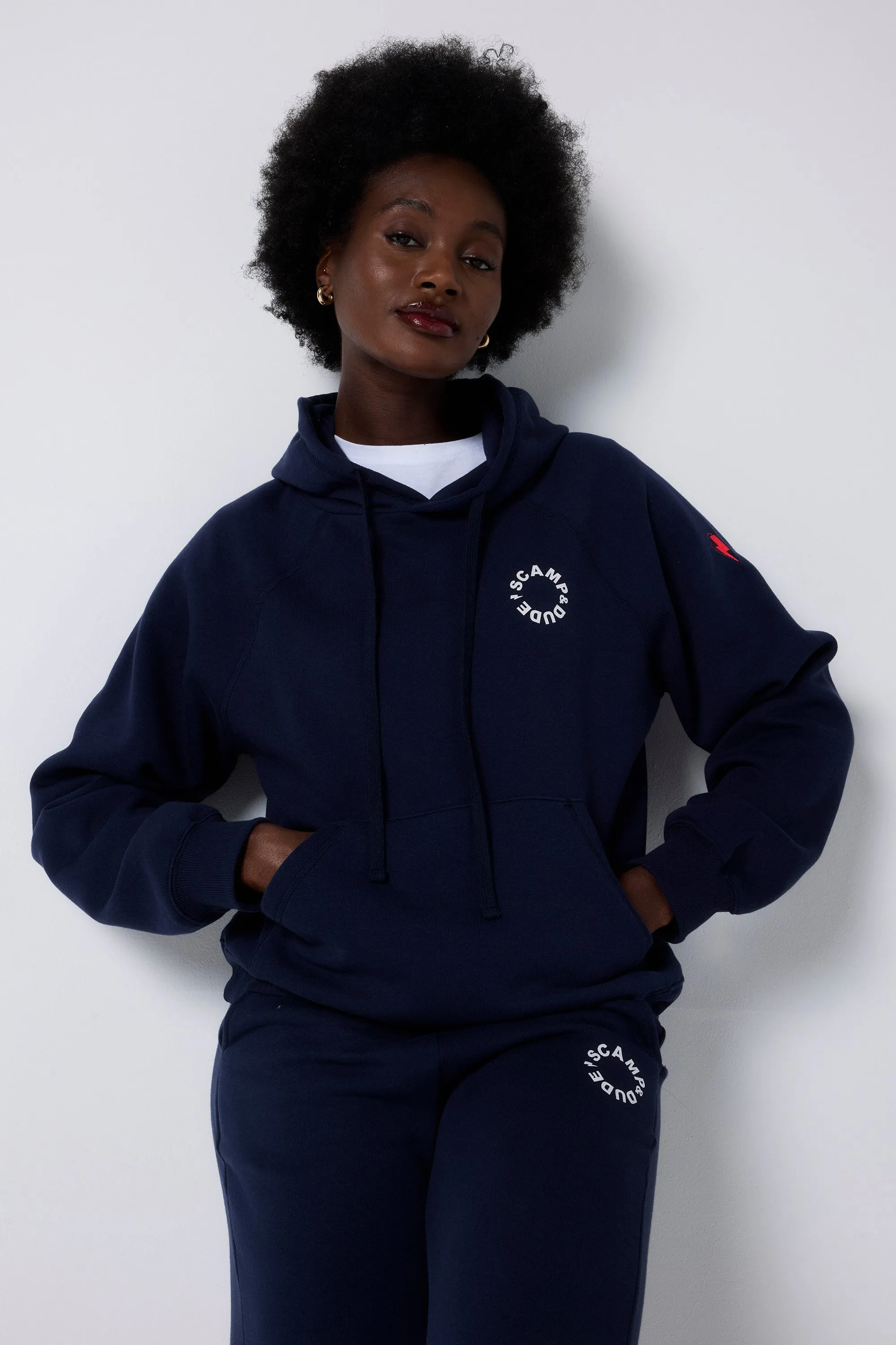 Fleece Lined Functional Flex Navy Scamp & Dude Logo Relaxed Hoodie