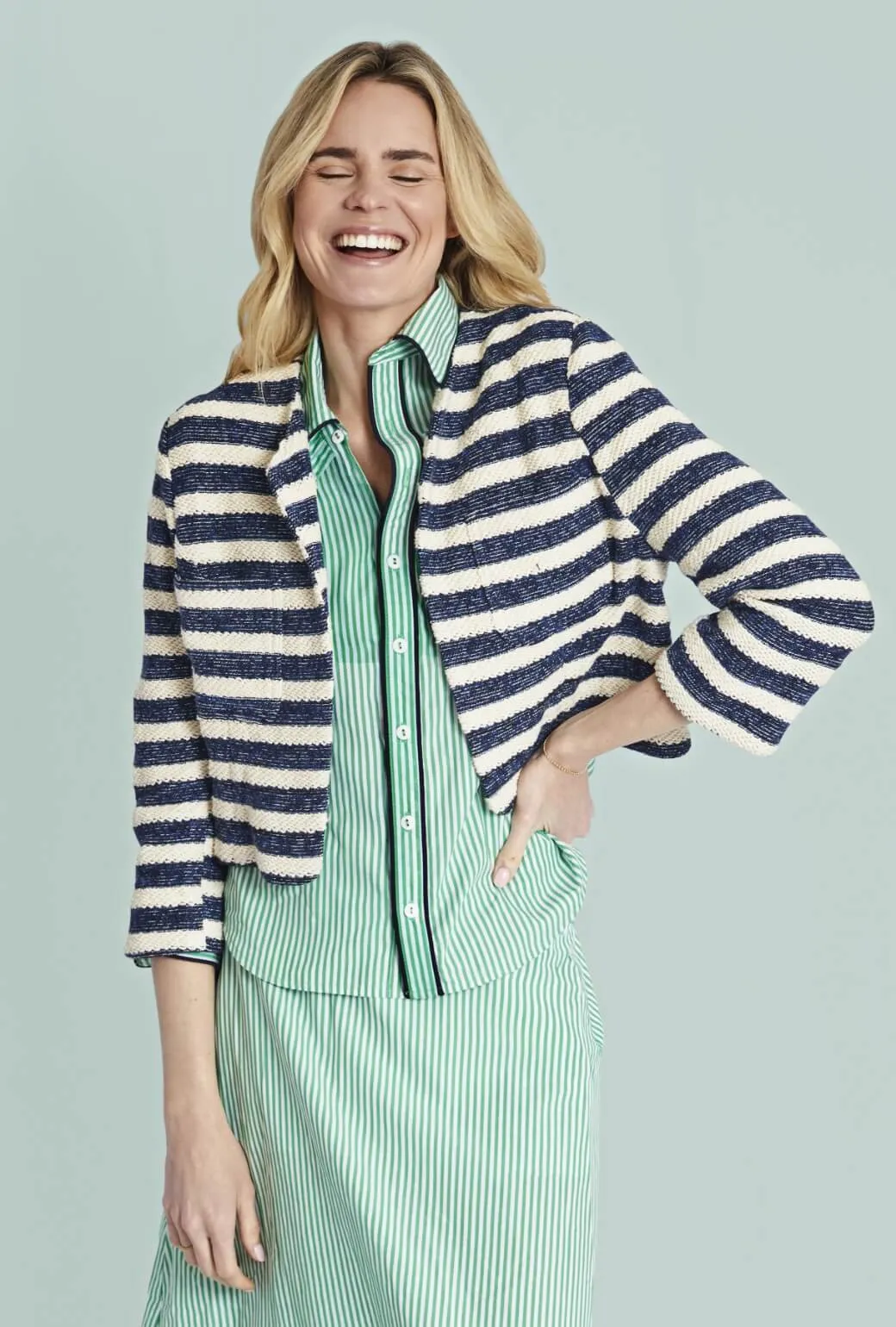 Reversible Layering Tech Cool and Breezy The Perry Blouse - Green Stripe