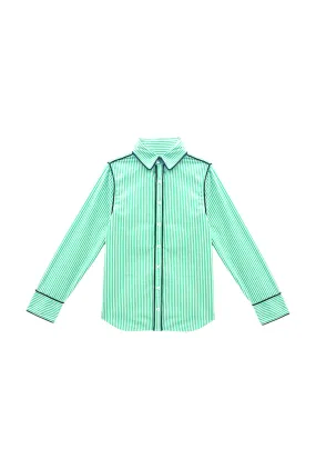 The Perry Blouse - Green Stripe StainRepellentCoating CrewNeck