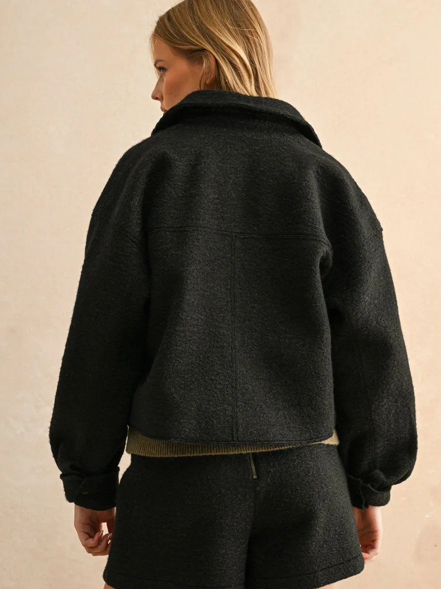 BreathableMeshPanel BIG POCKET CROPPED ZIPPER JACKET - BLACK