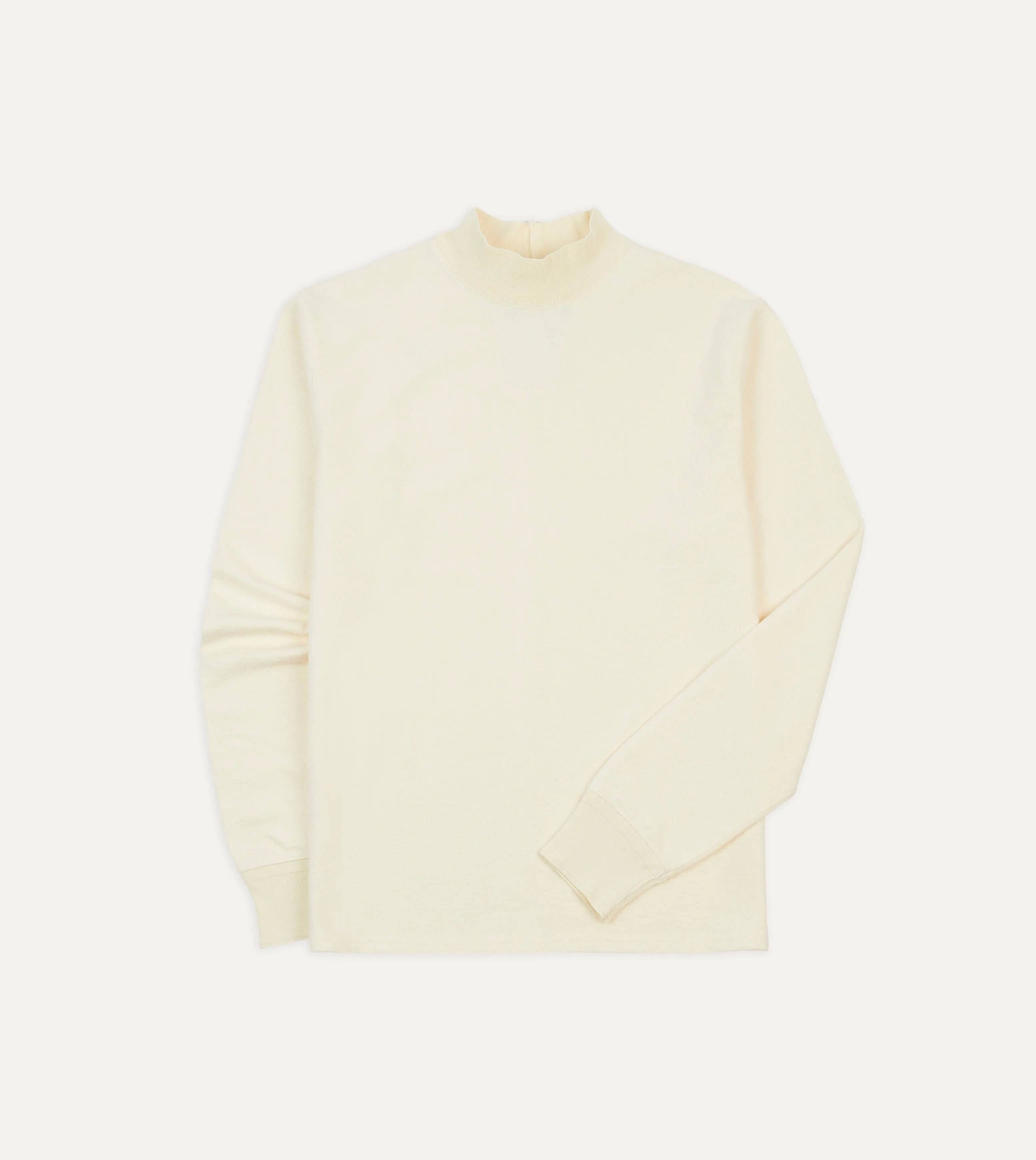 Ecru Cotton Long-Sleeve Mock Neck Hiking T-Shirt Tight Fit