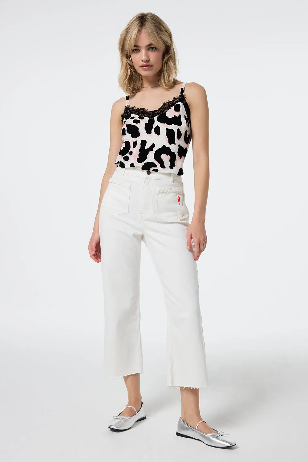 QuickReleaseClosures Hidden Zip Pockets Ecru Cropped Wide Leg Jeans