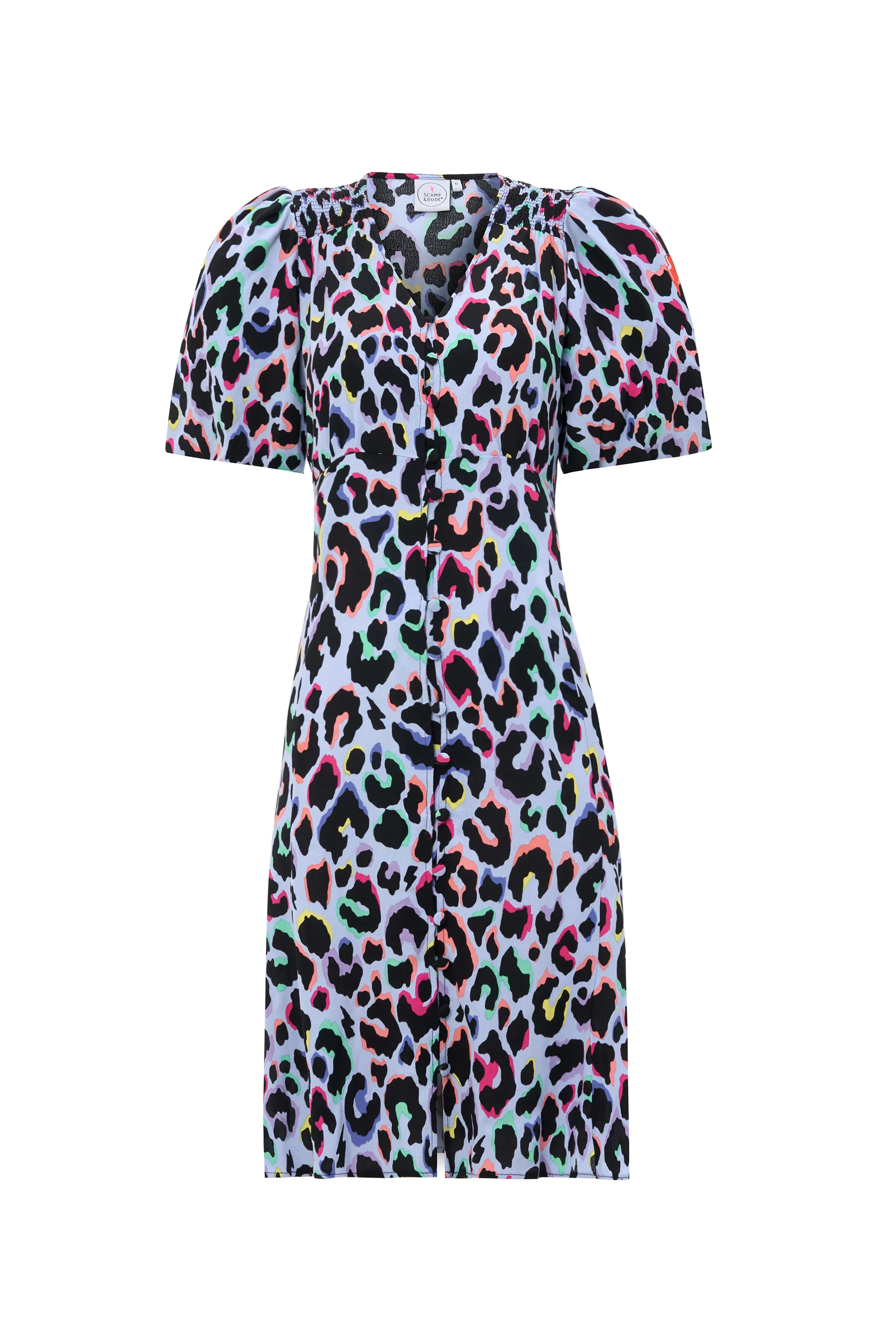 Light Blue with Rainbow Shadow Leopard Short Tea Dress Mood Flex