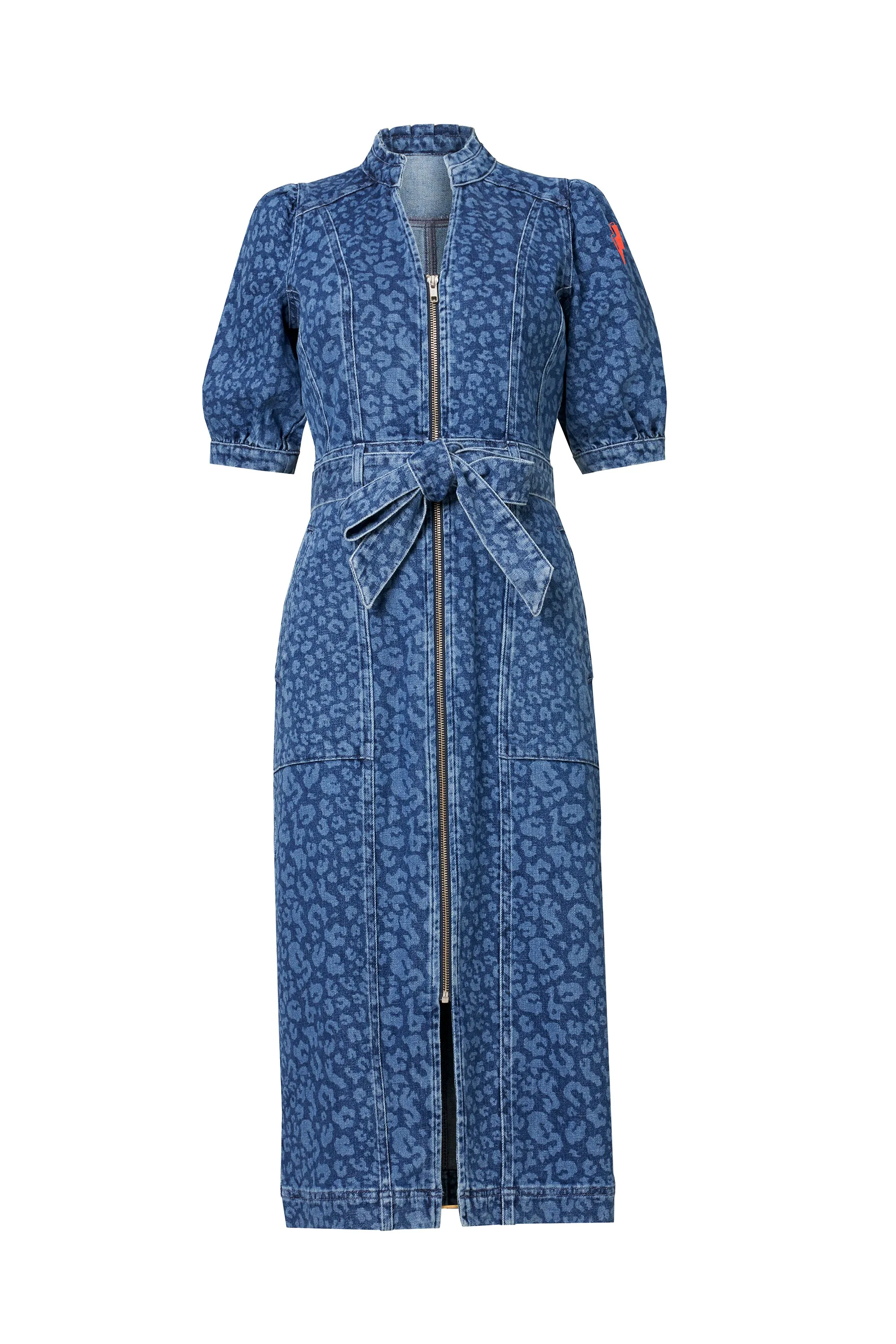 Authentic Indigo Leopard Zip Detail Midi Denim Dress Evening Event