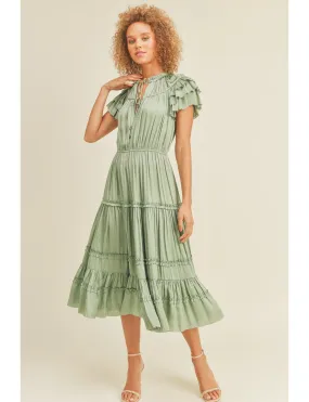 Kianna Short Sleeve Dress, Sage Lightweight Piece Boho Aesthetic