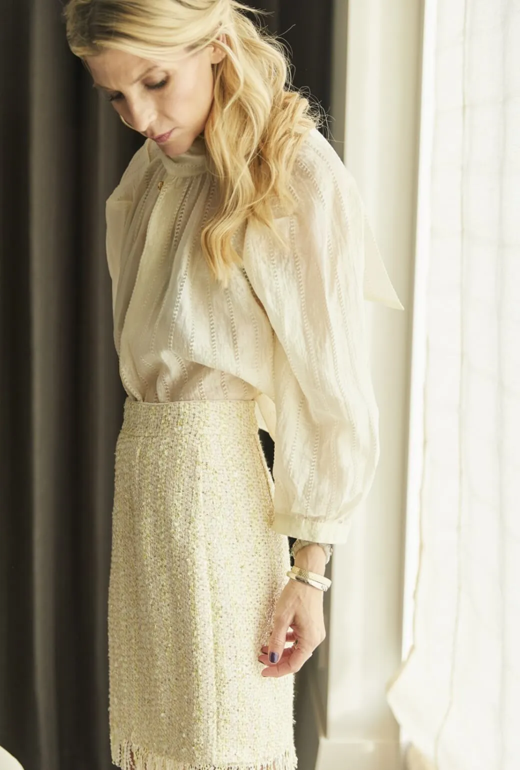 Water Resistant Fringed Mini Skirt - Ivory Twinkle Tweed