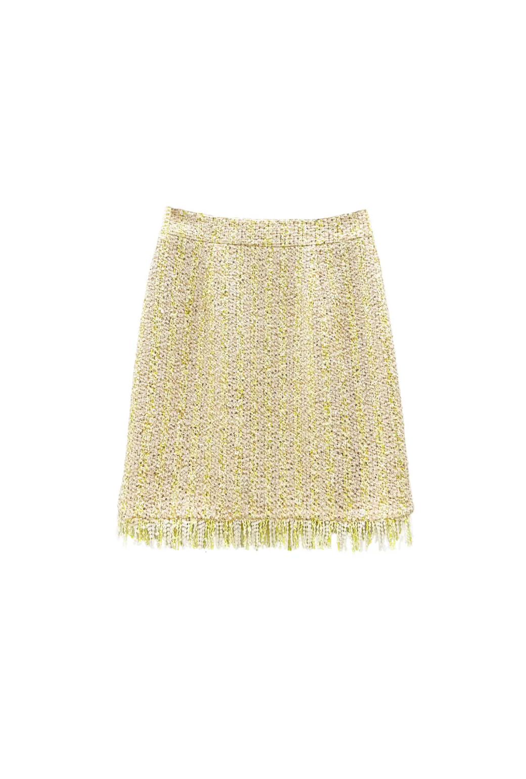 Fringed Mini Skirt - Ivory Twinkle Tweed High Stretch Fit
