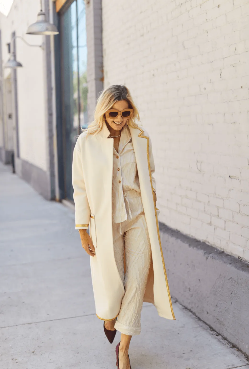 Open Car Coat - Ivory & Gold Winter Layering Piece
