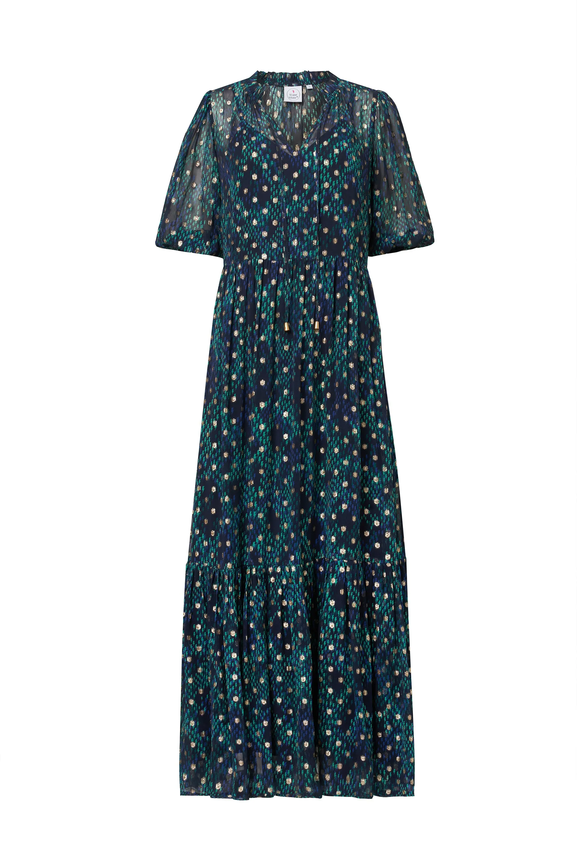Midnight with Teal Snake Print Chiffon Tiered Maxi Dress Smooth Edge