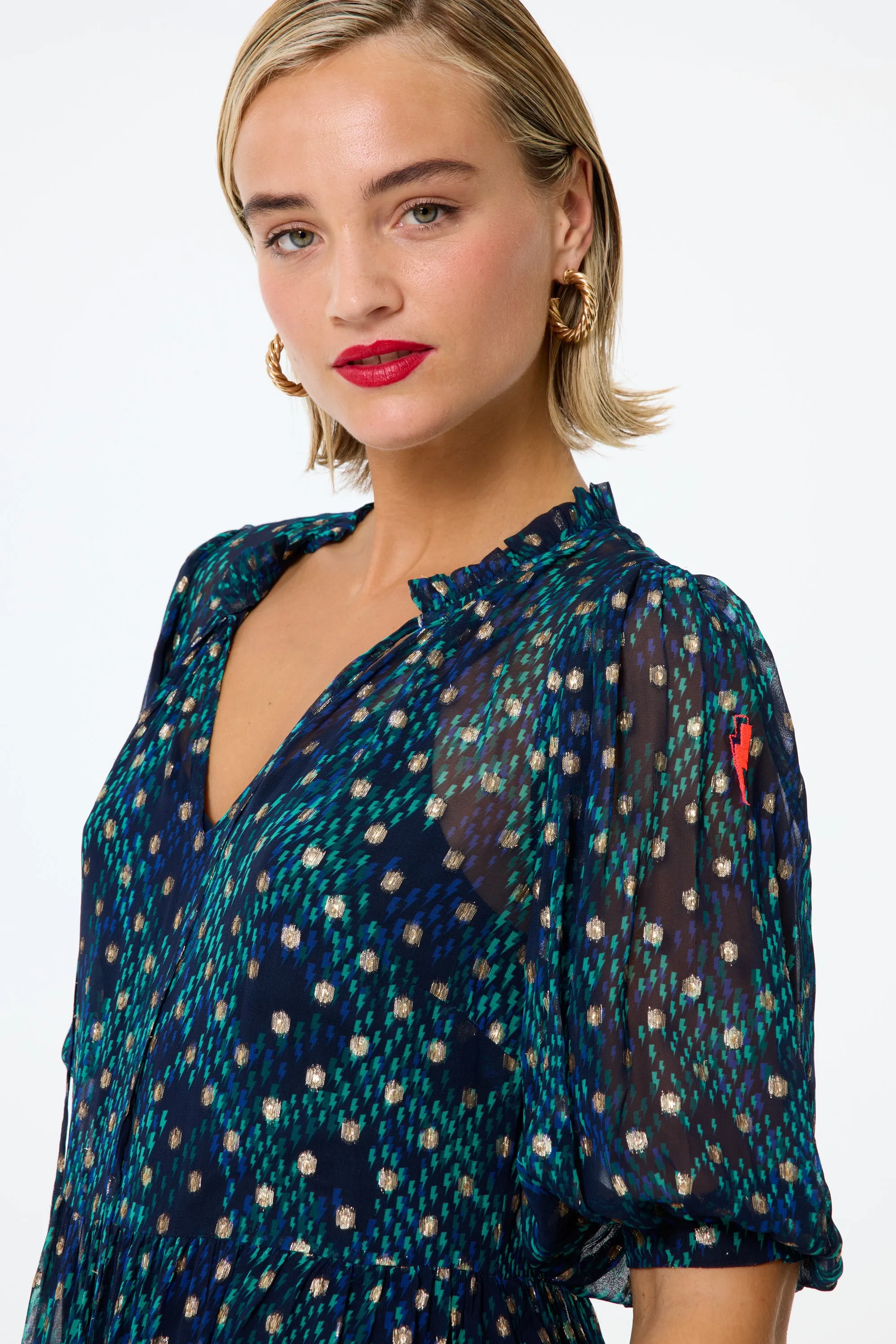 Silky-Lining Midnight with Teal Snake Print Chiffon Tiered Maxi Dress