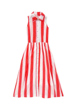 Trendy Piece Matte-finish Sleeveless Shirtdress - Orange Stripe
