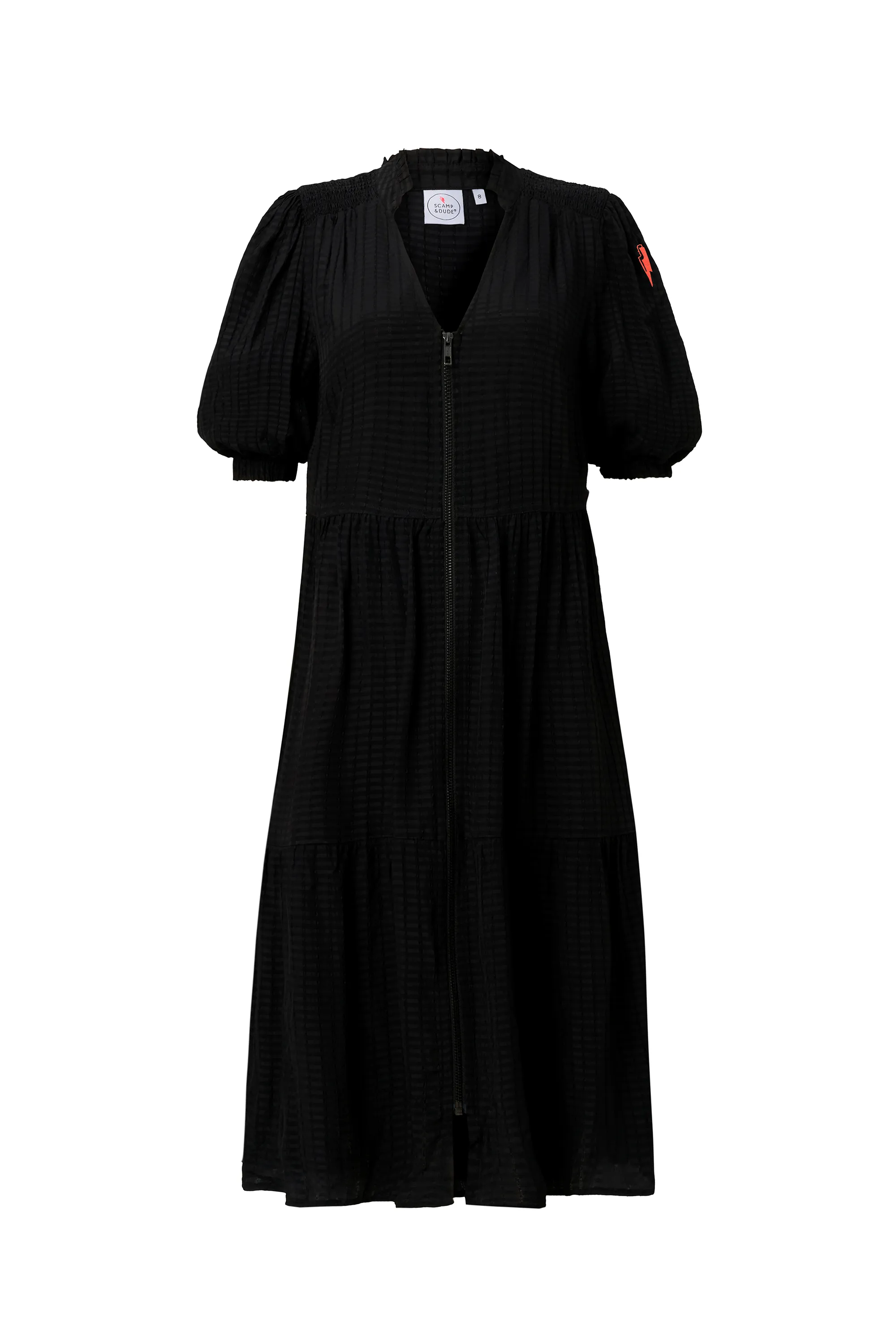 Black Textured Zip Detail Tiered Short Dress Fresh Appeal