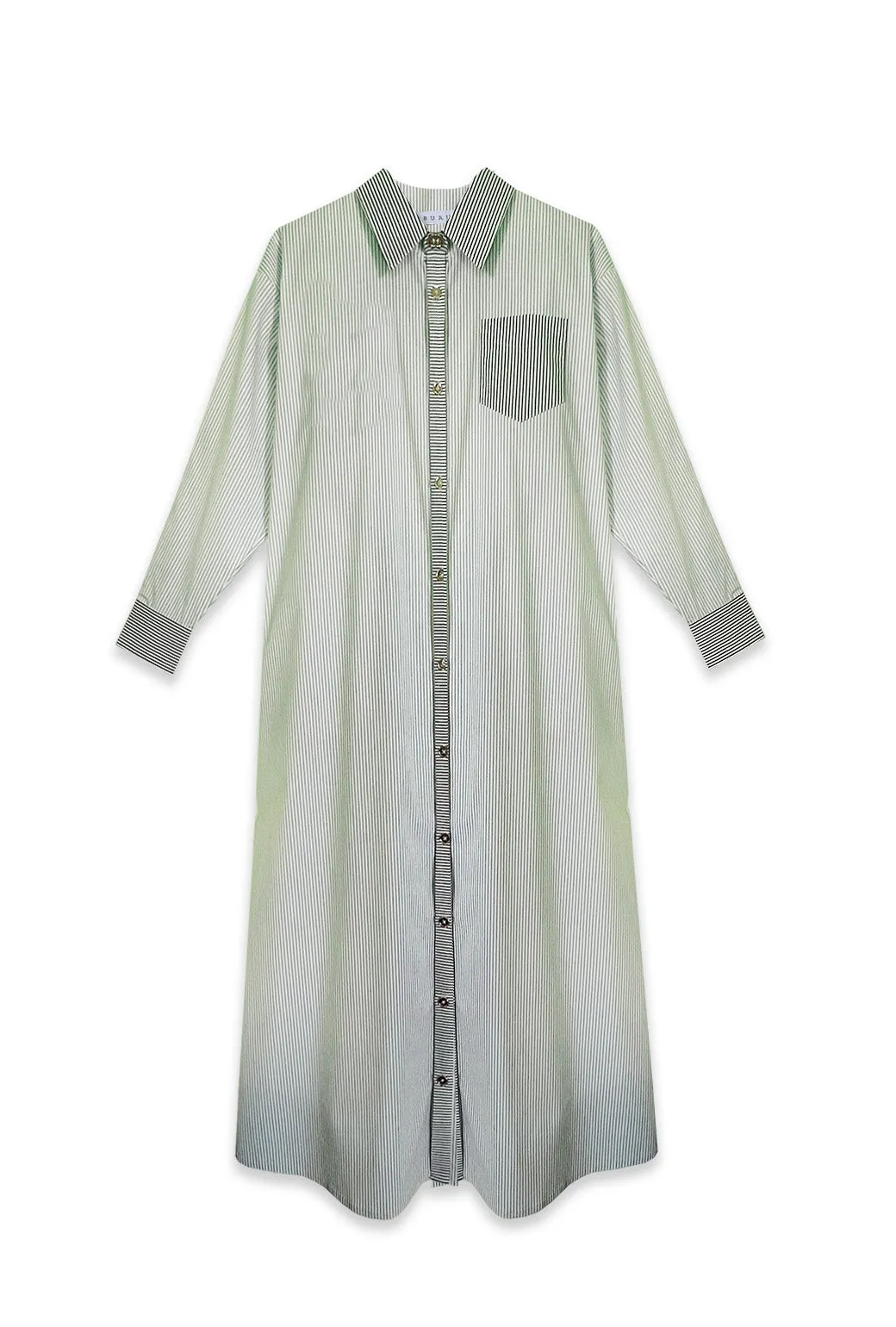 Youth Charm Midi Boyfriend Shirtdress - Olive Stripe