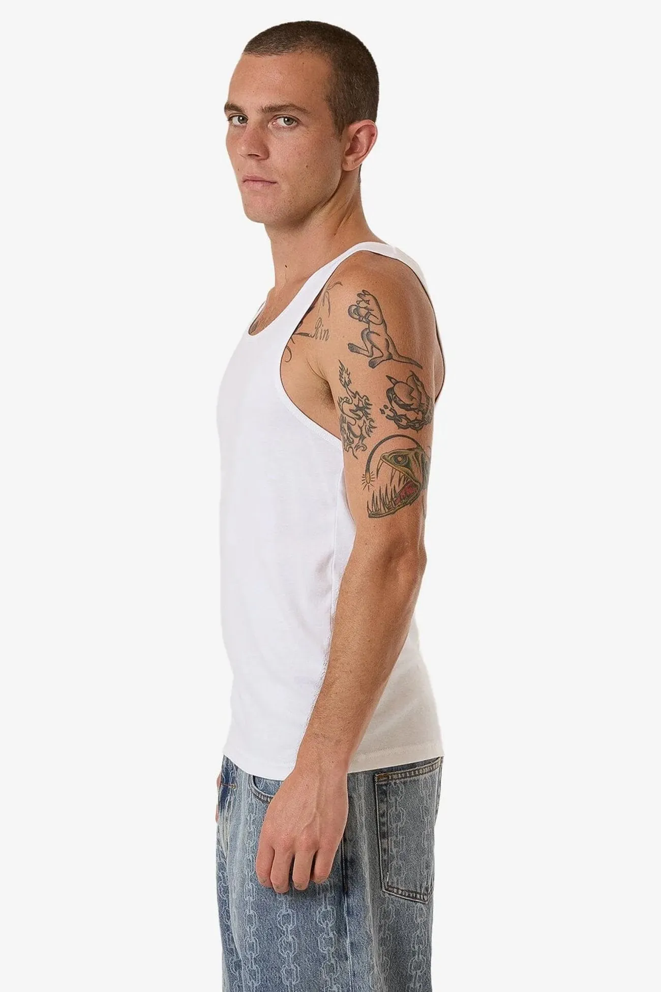 Endless Rib Tank White Non Restrictive Collar