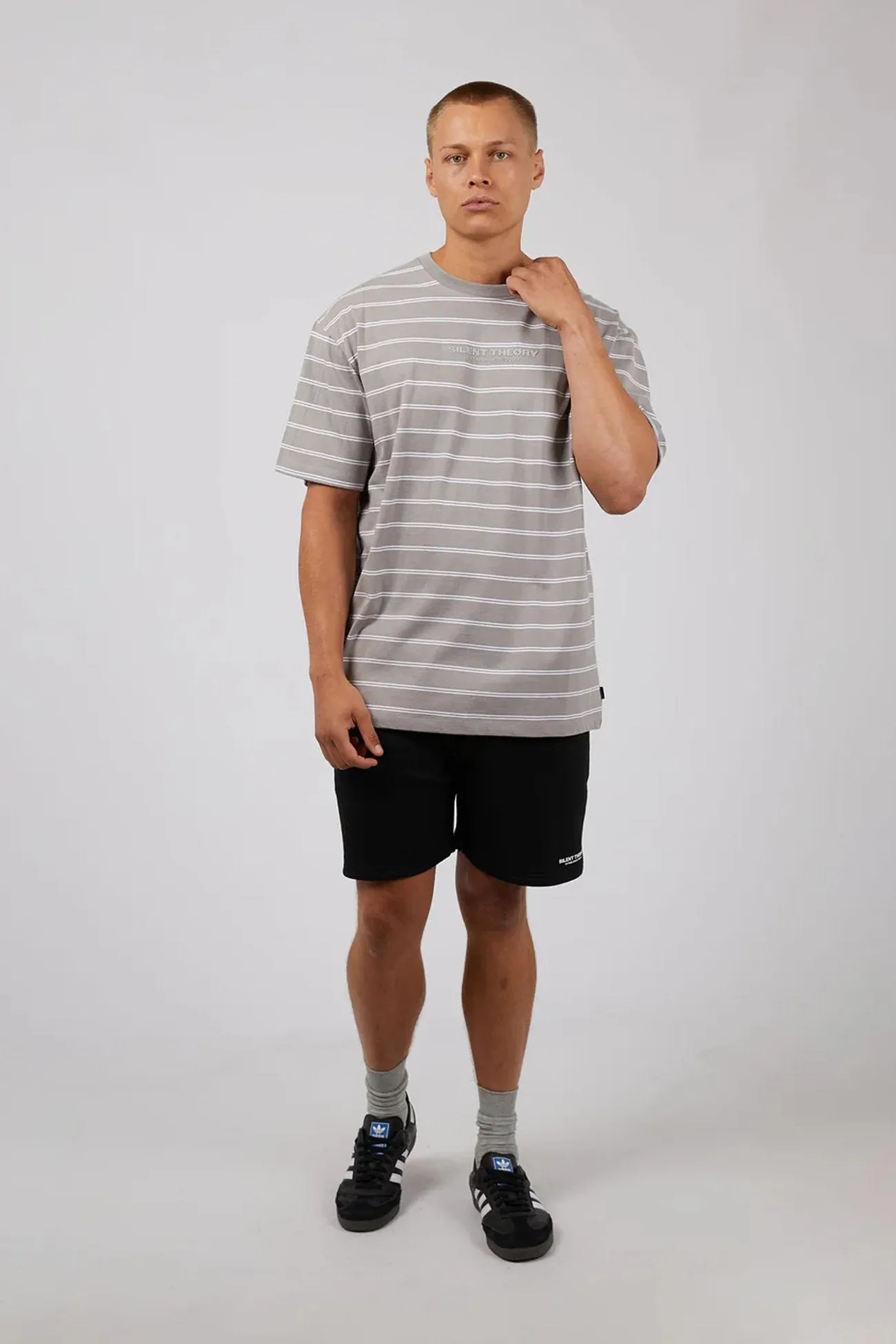 Essential Theory Stripe Tee Grey Microfiber Blended Fabric Compression Fit Technology