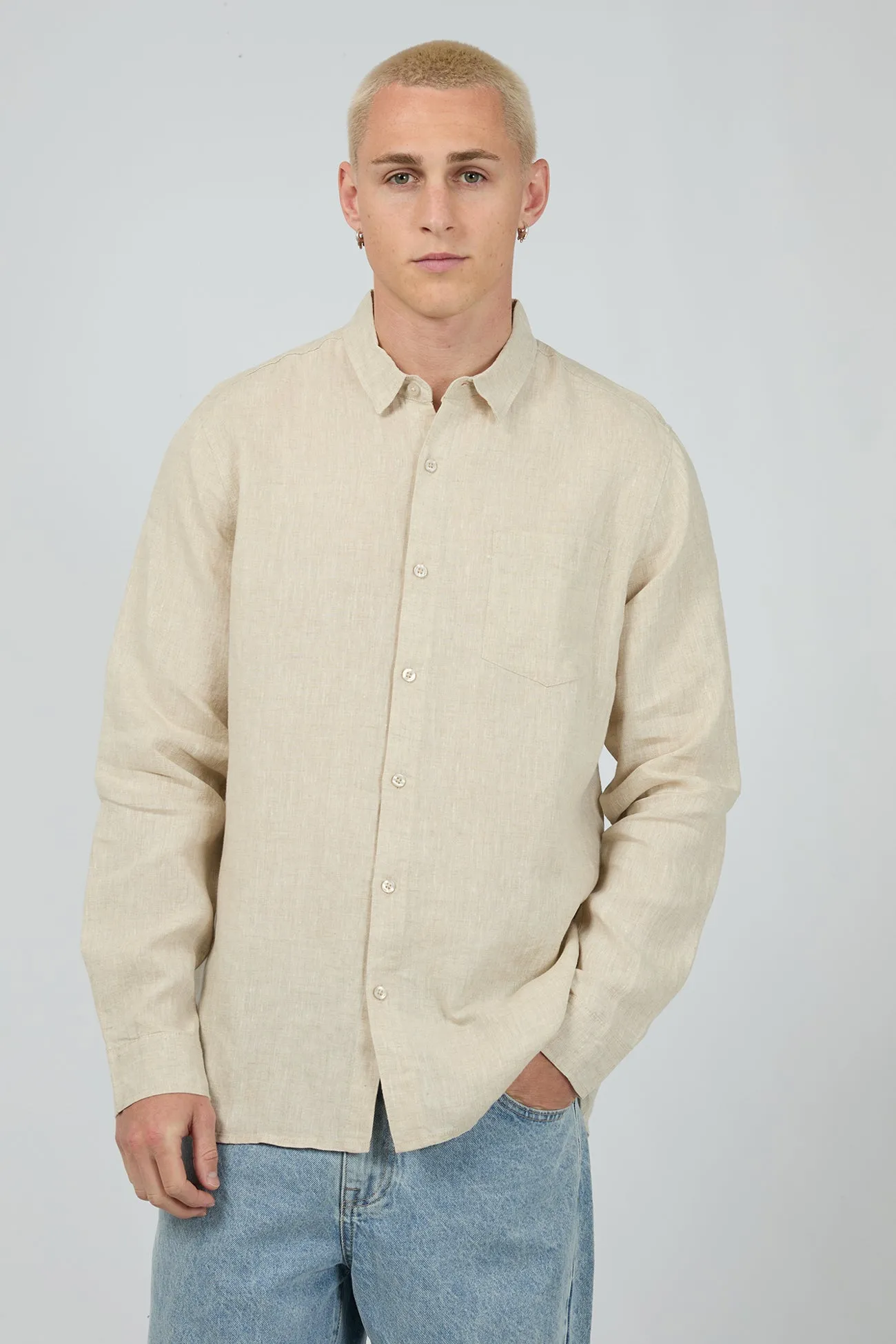 Linen Long Sleeve Shirt II Natural Durable Color Retention