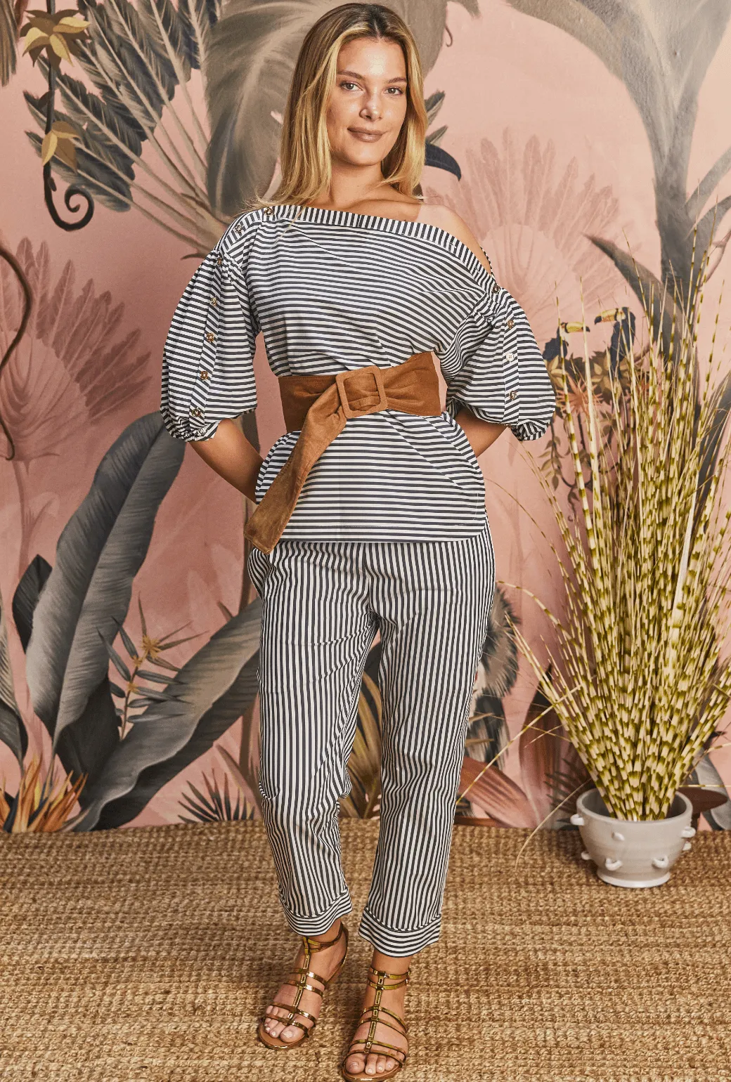 Everyday Pants - Black and White Stripe NonSlipInnerGrip Minimal Fit