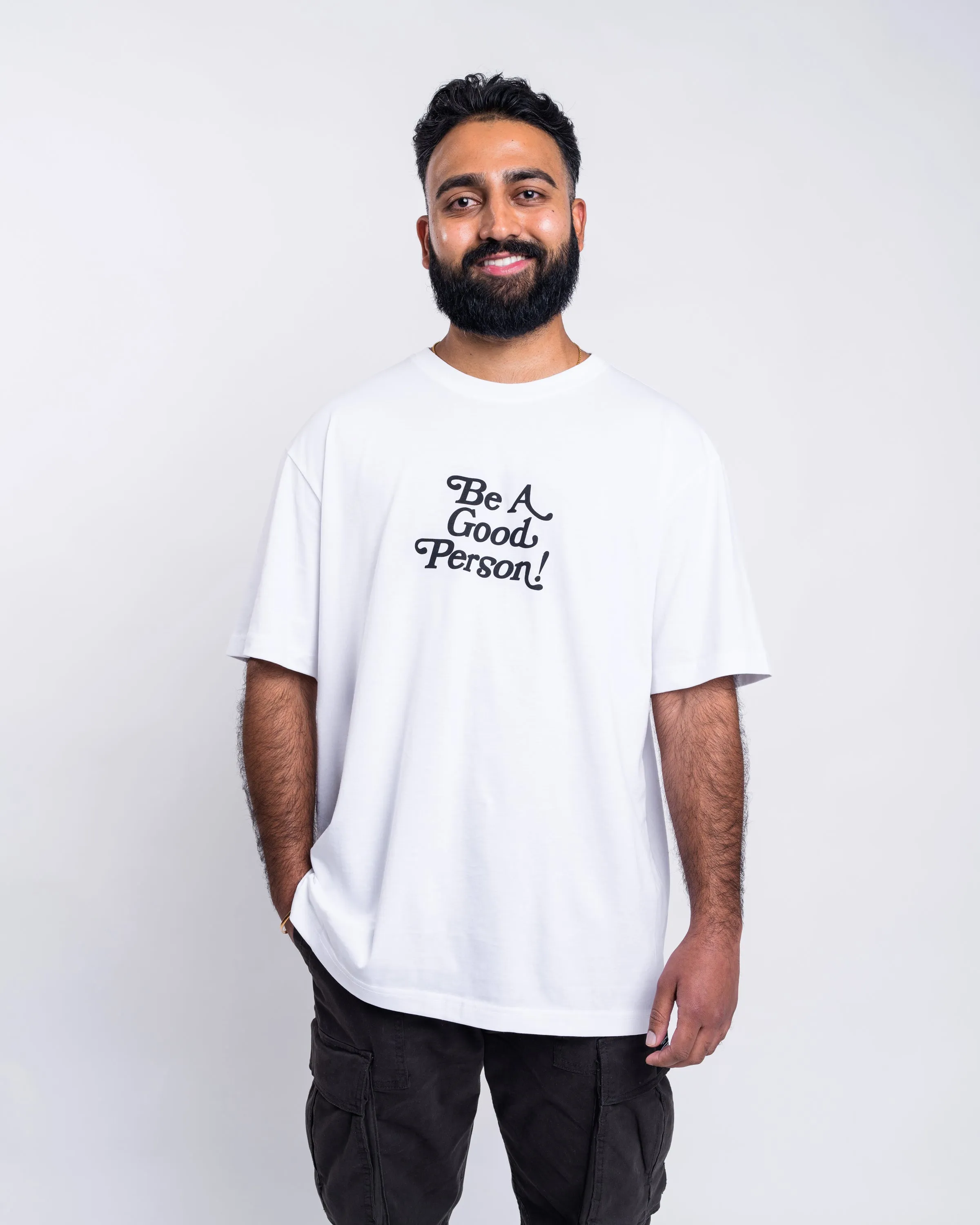 Stretchable Knit Exclamation T-Shirt - White