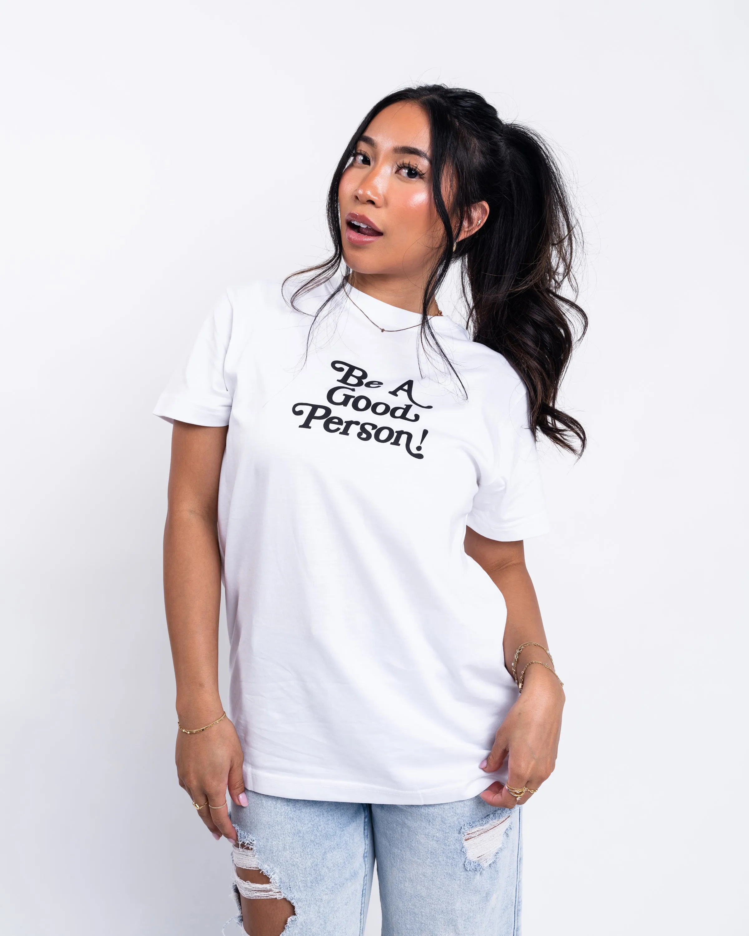 RelaxedNeckline Relaxed Dress Exclamation T-Shirt - White
