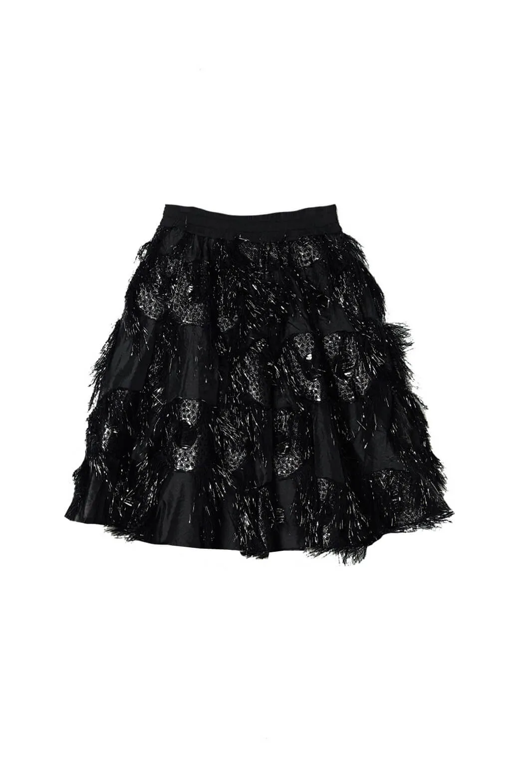 Street Style Eyelash Elastic Waist MINI Skirt - Black