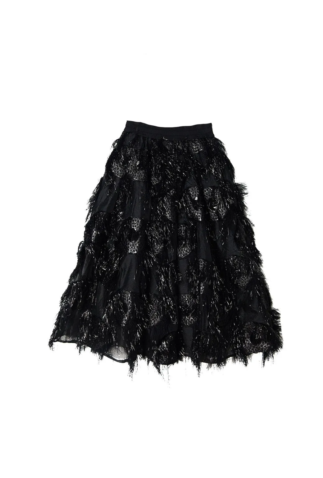 Eyelash Elastic Waist Skirt - Black Trendy Look Lightweight Weave