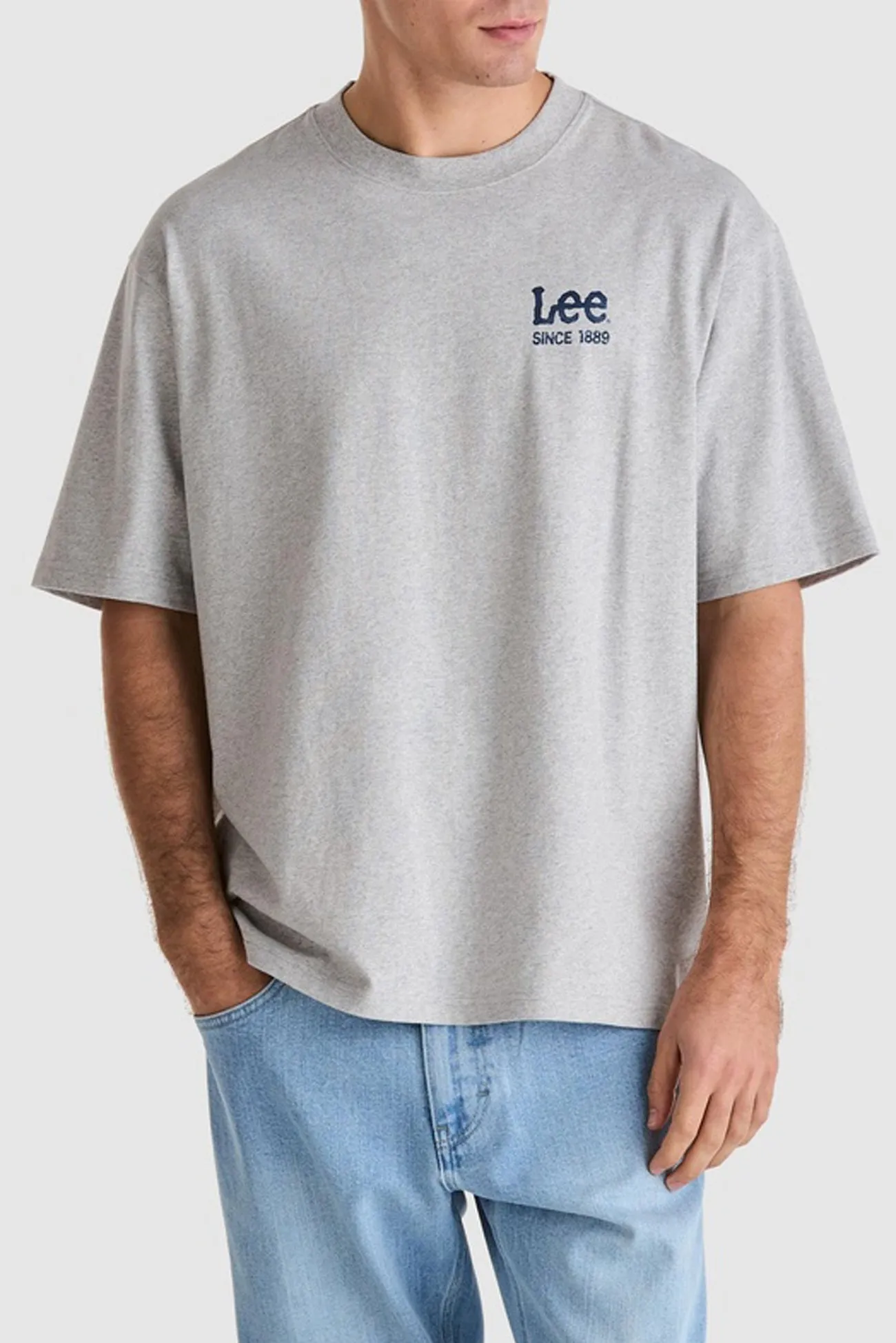 Wrinkle Resistant Ribbed Collar Style Fade Away Baggy Tee Grey Marle