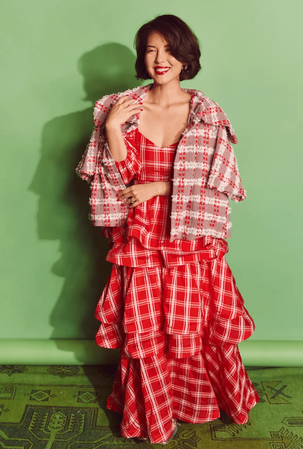 Slim Fit Design Teagan Tiered Skirt - Red Plaid