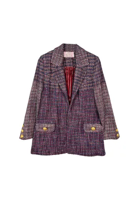 Boyfriend Blazer - Cranberry Tweed WeatherproofZipper Travel Street Style