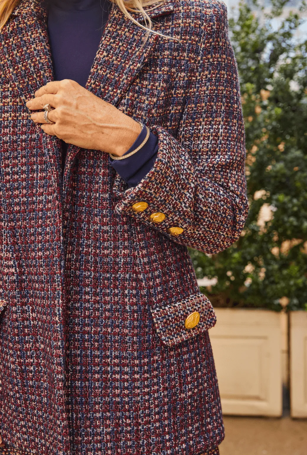 Stretch Cloth Winter Layering Piece Boyfriend Blazer - Cranberry Tweed