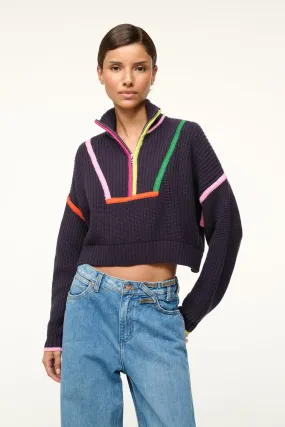 CROPPED HAMPTON SWEATER | NAVY MULTI ShrinkageResistant Weave LanolinFree Wool Processing