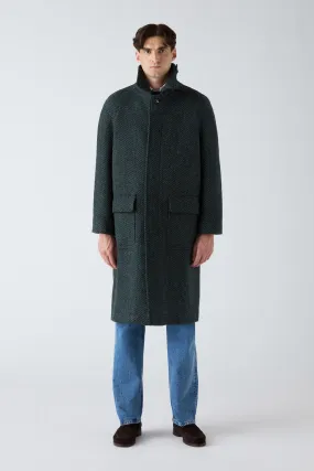 Soft Touch Texture Nelson Tweed Raglan Coat - Blue