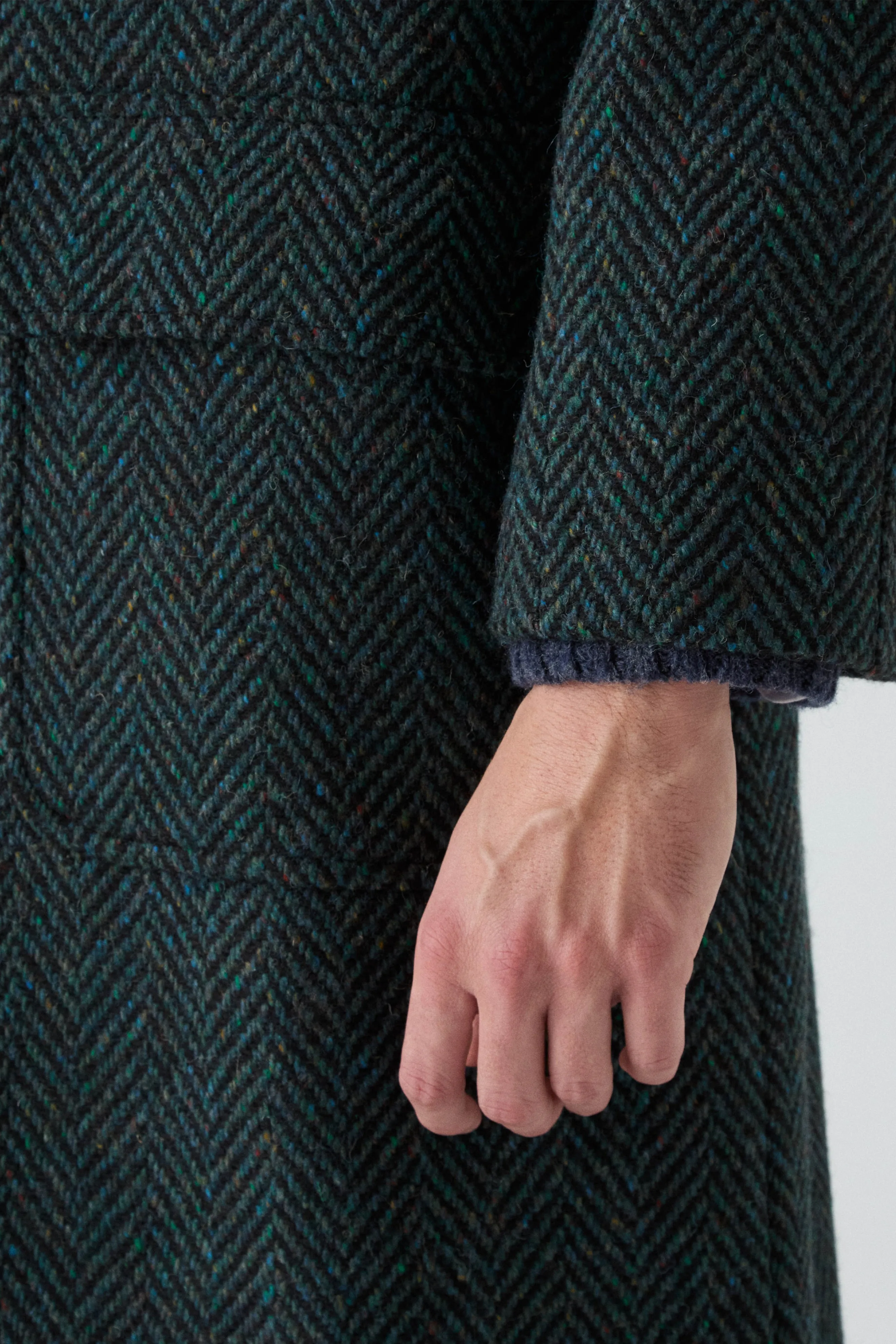Nelson Tweed Raglan Coat - Blue Relaxed Fit Structure Stretchable Waistband